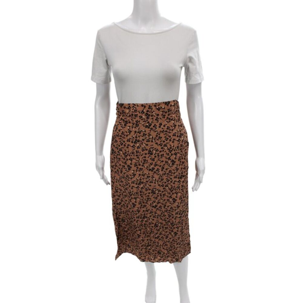 Point Sur Womens Straight Pencil Skirt Floral Brown Tie Knee Length Size S